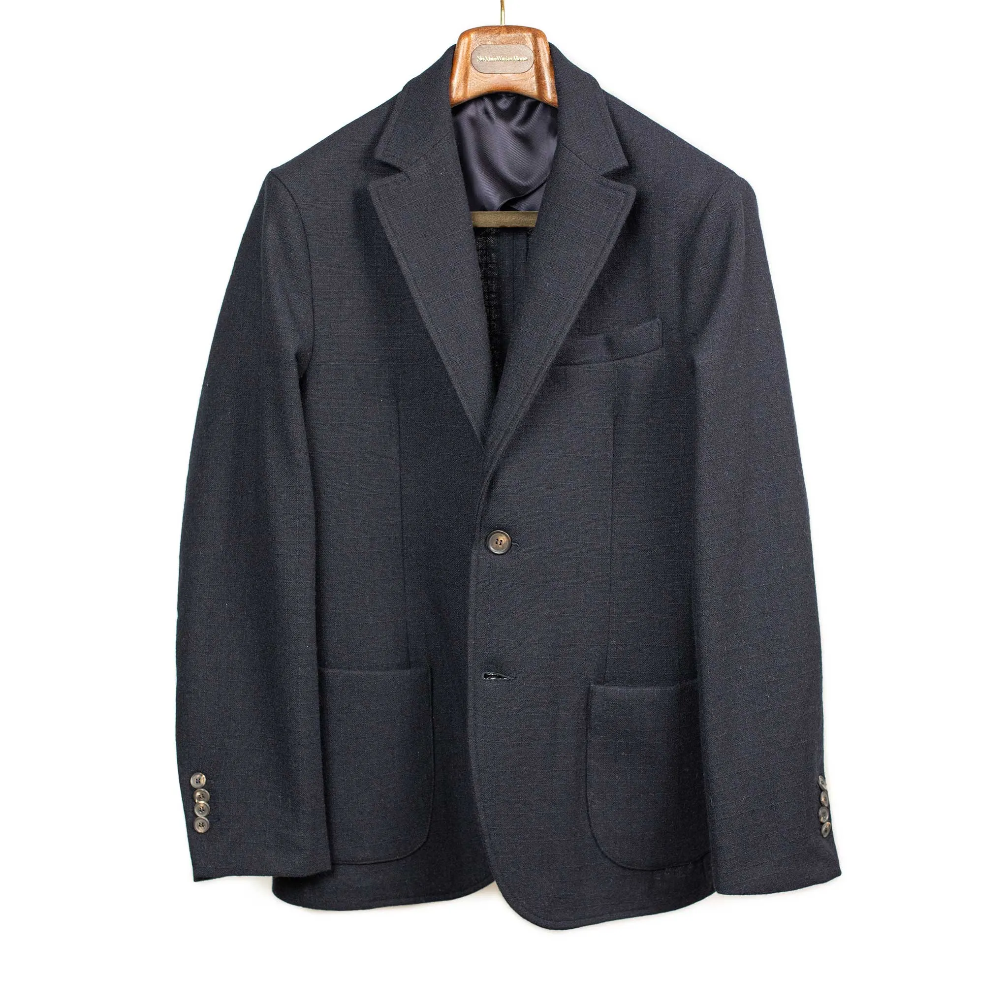 Aauro patch pocket jacket in navy ripstop wool mix