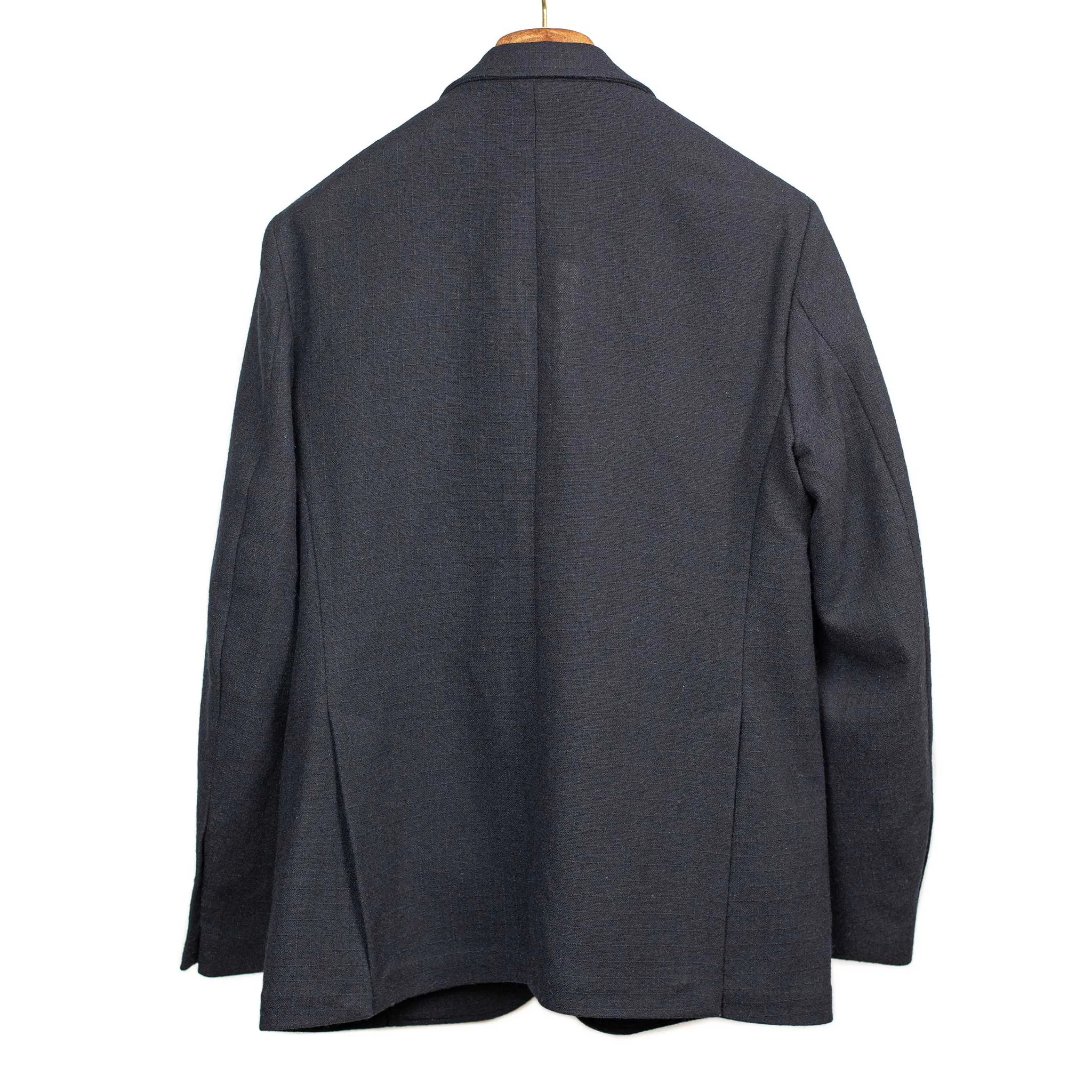 Aauro patch pocket jacket in navy ripstop wool mix