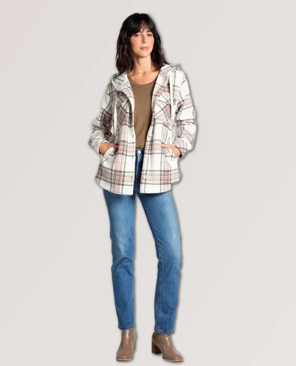 Almira Hooded Shacket Neutral Plaid