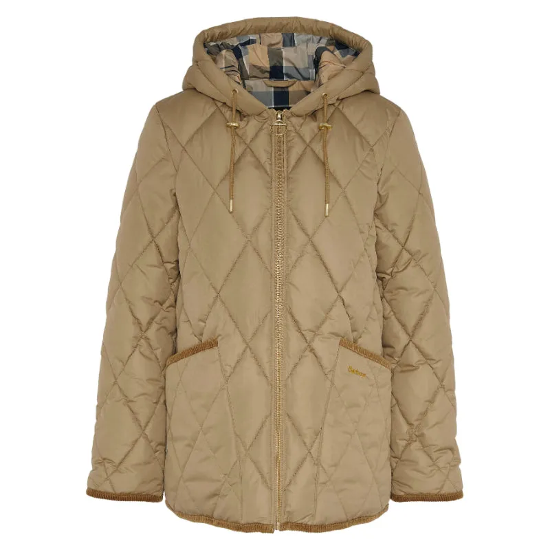 Barbour Erin Ladies Puffer Quilt - Military Brown/Sky Dress Tartan