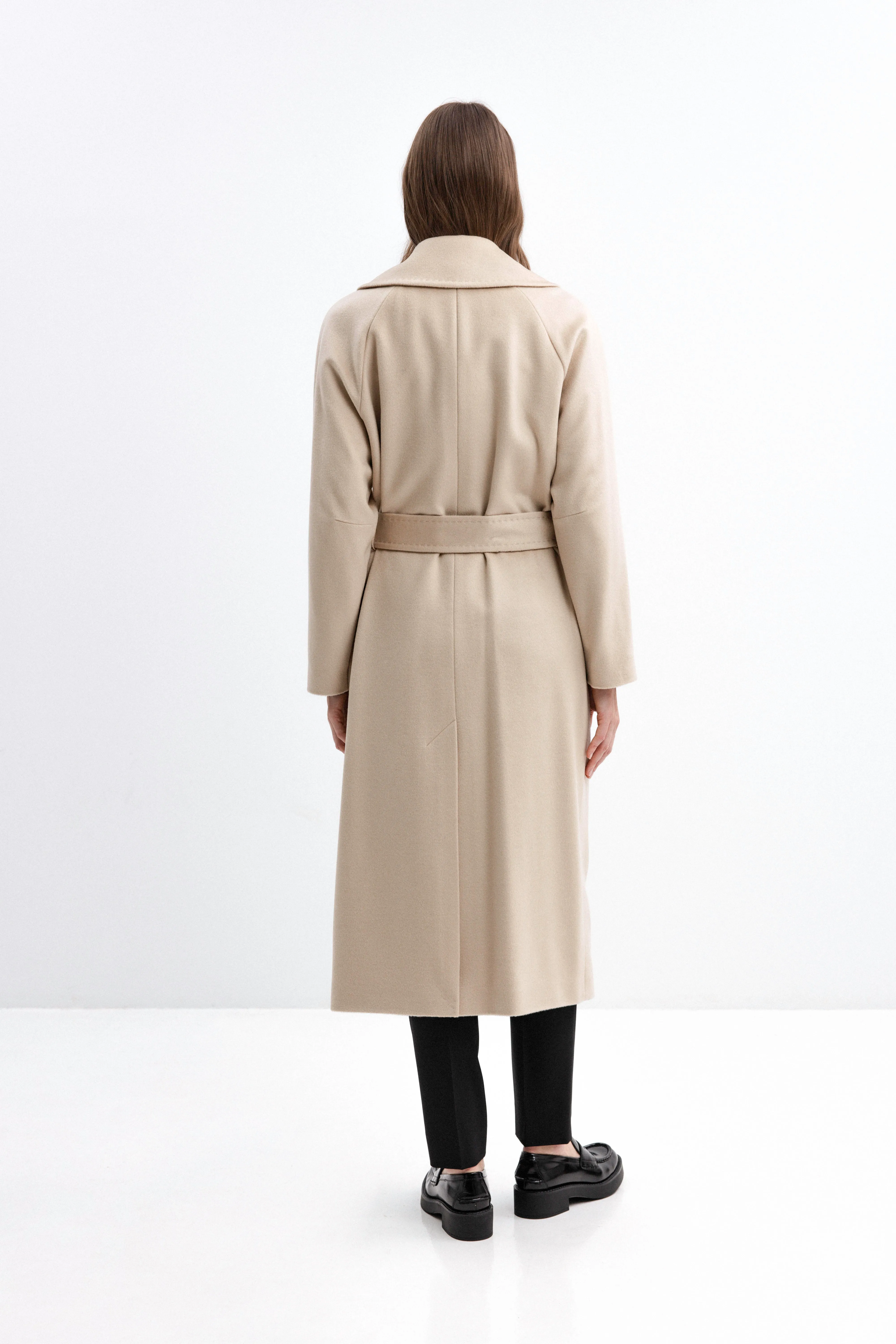 BEIGE BELTED WOOL COAT