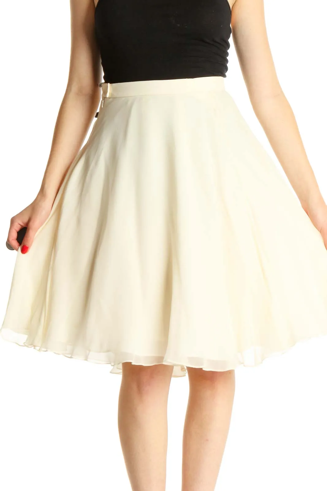 Beige Solid Chic Flared Skirt