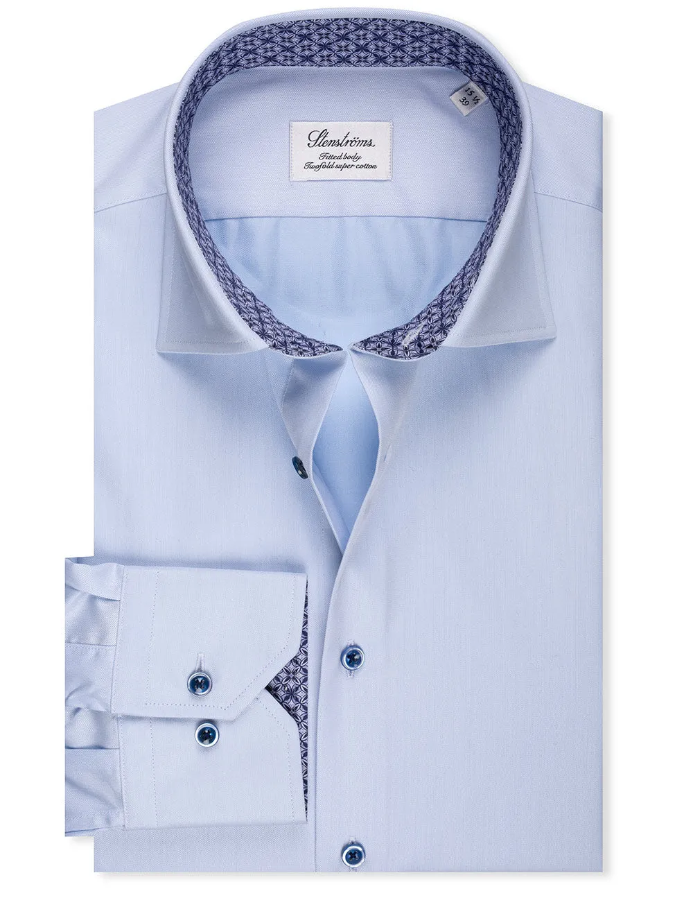 Blue Contrast Twill Cotton Fitted Shirt