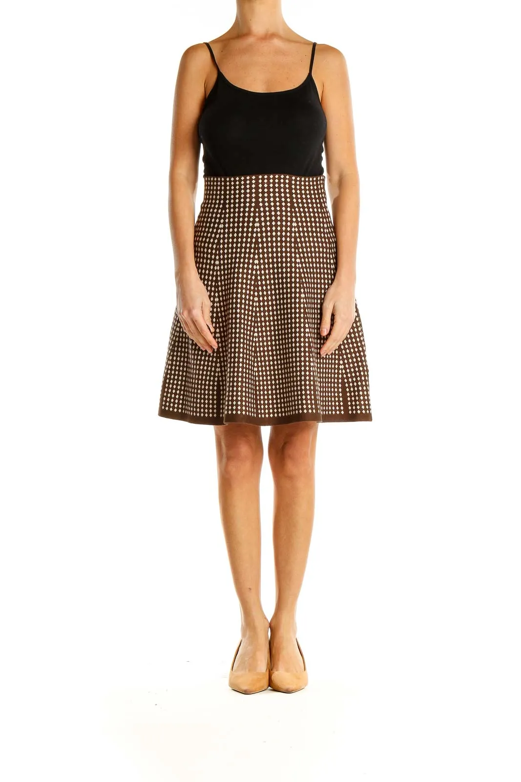 Brown Structured Printed Chic Flared Skirt