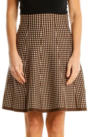 Brown Structured Printed Chic Flared Skirt