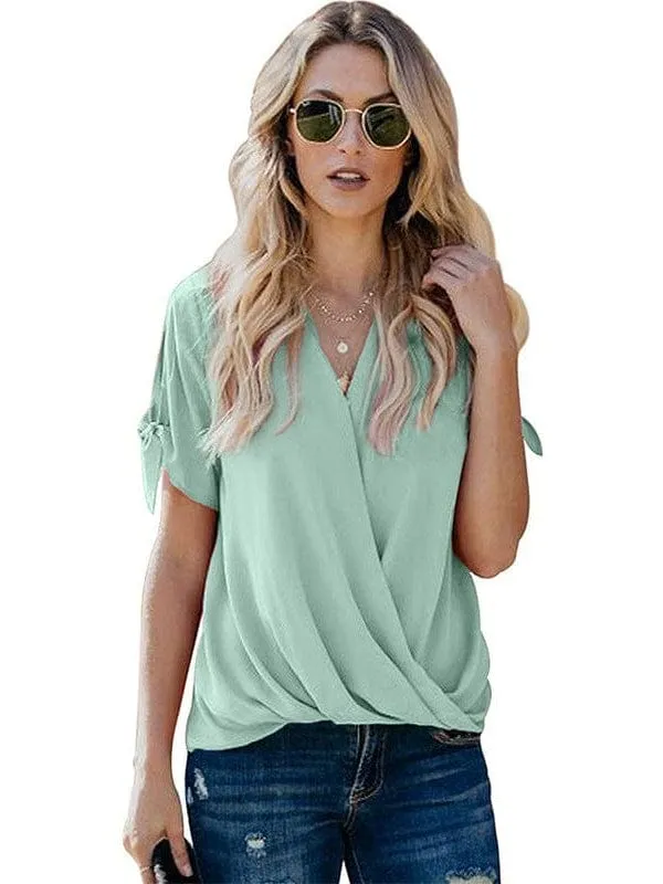 Casual Loose Draped Solid Wrap Top