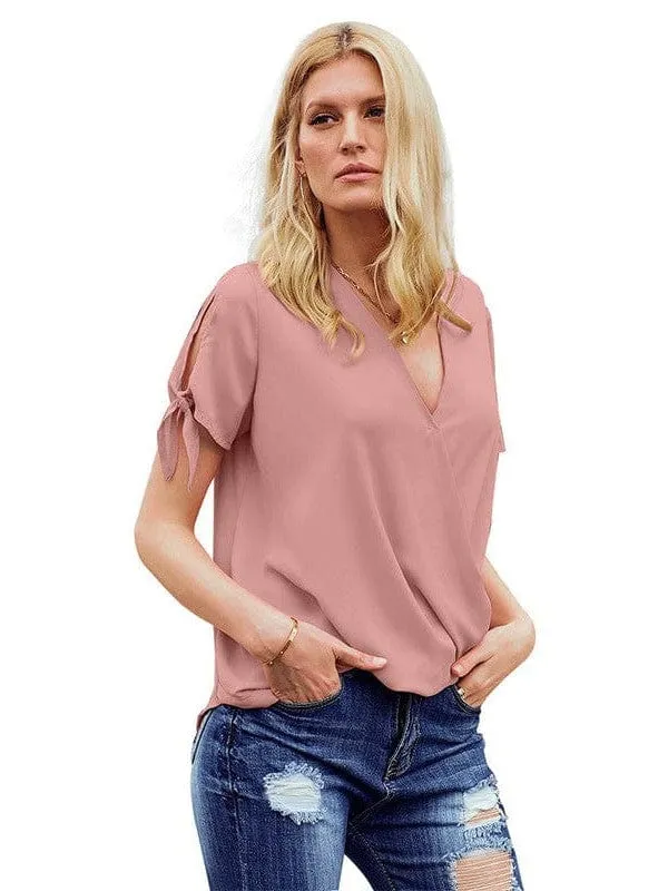 Casual Loose Draped Solid Wrap Top