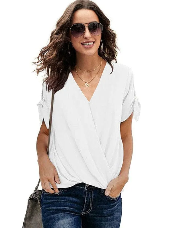 Casual Loose Draped Solid Wrap Top