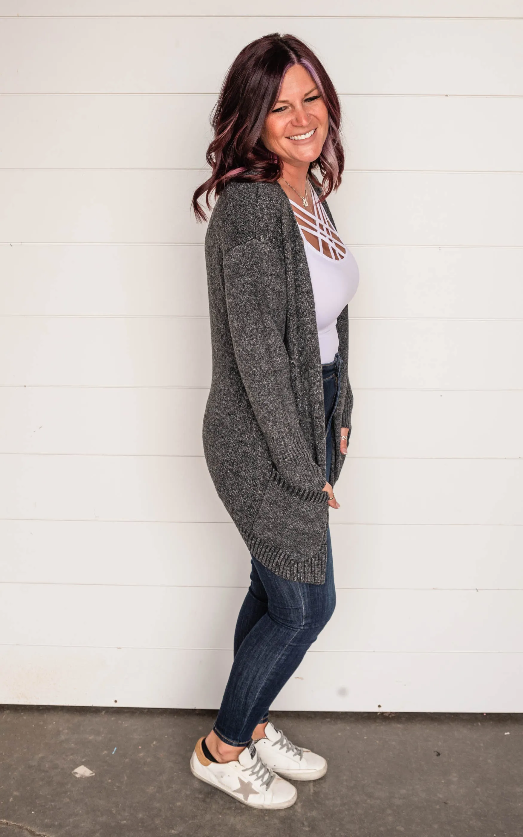 Cielo Open Front Mossy Boyfriend  Cardigan - Final Sale