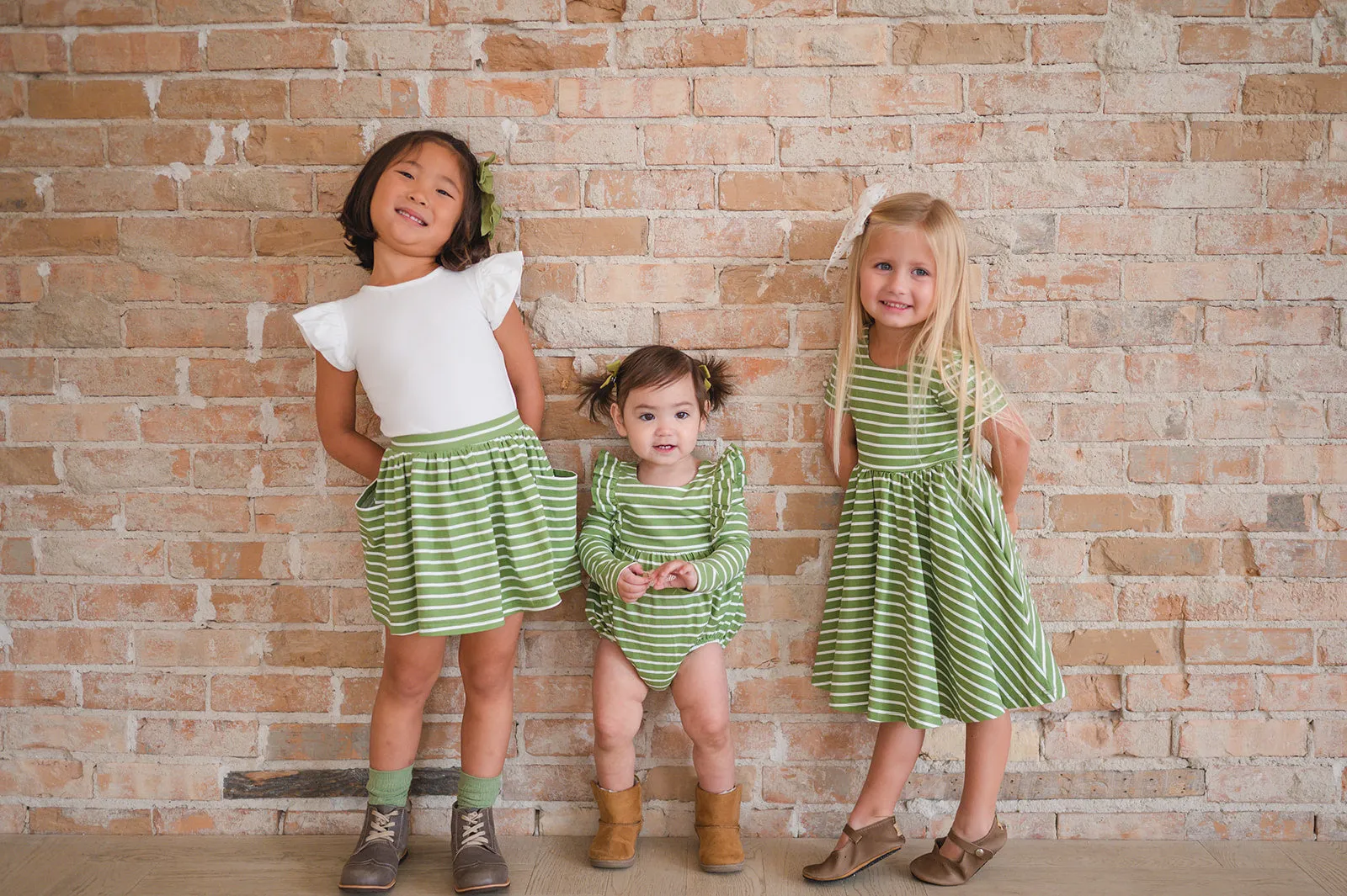 Classic Twirl Dress in Asparagus Stripe