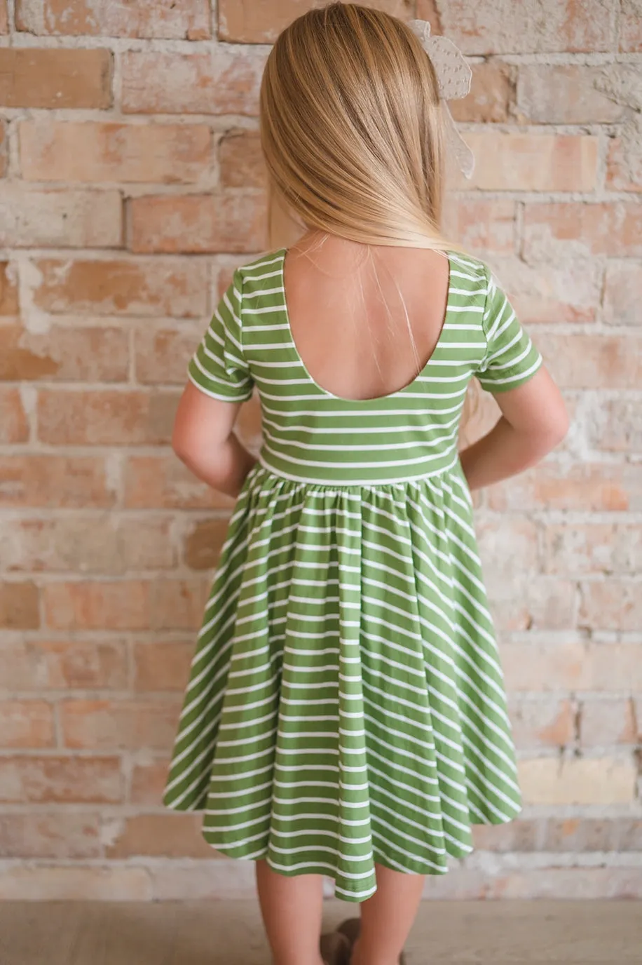 Classic Twirl Dress in Asparagus Stripe