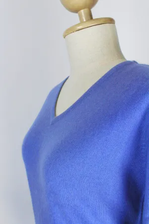 Cornflower Blue V-Neck Cashmere Pullover Sweater For Women