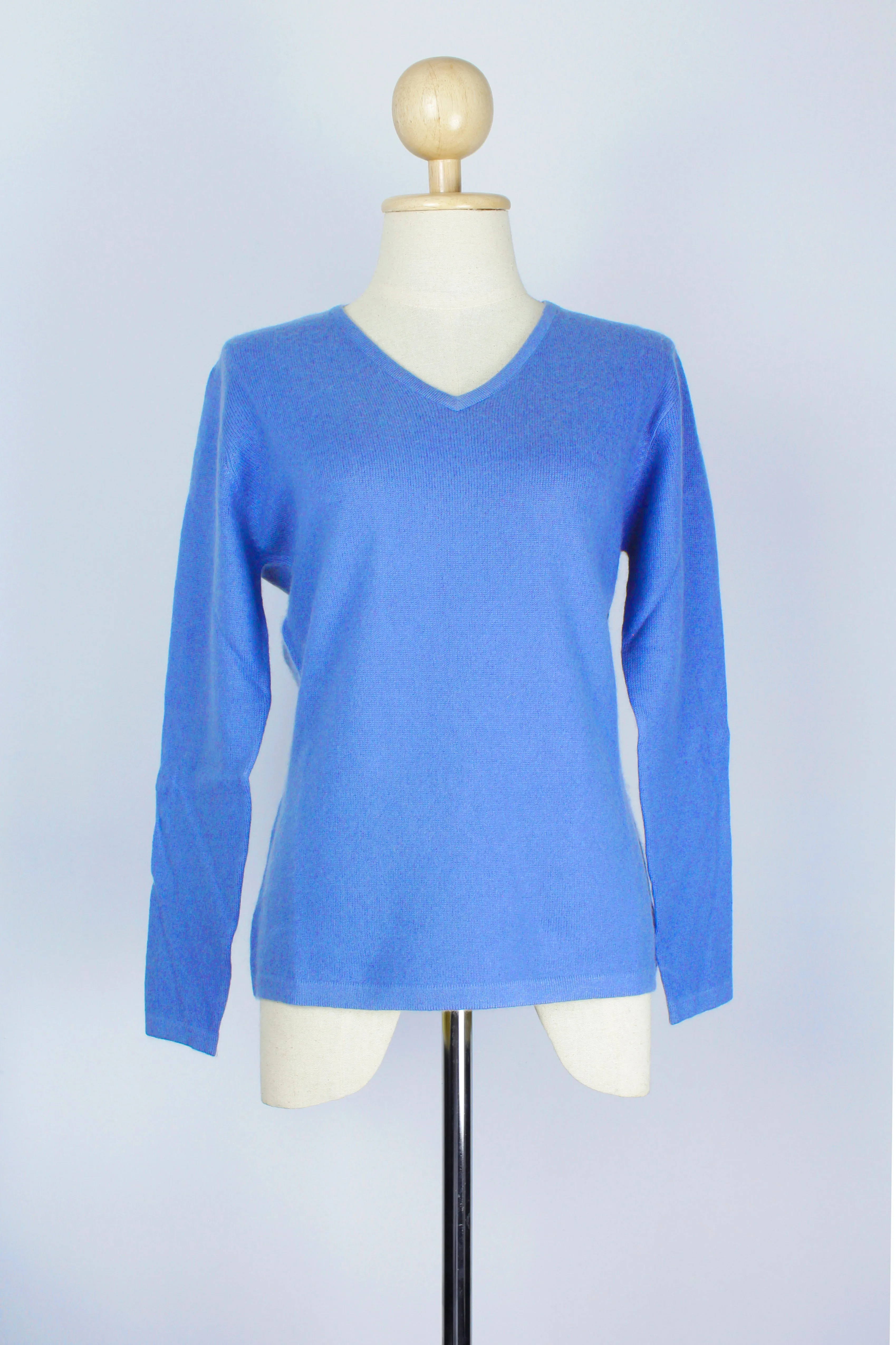 Cornflower Blue V-Neck Cashmere Pullover Sweater For Women