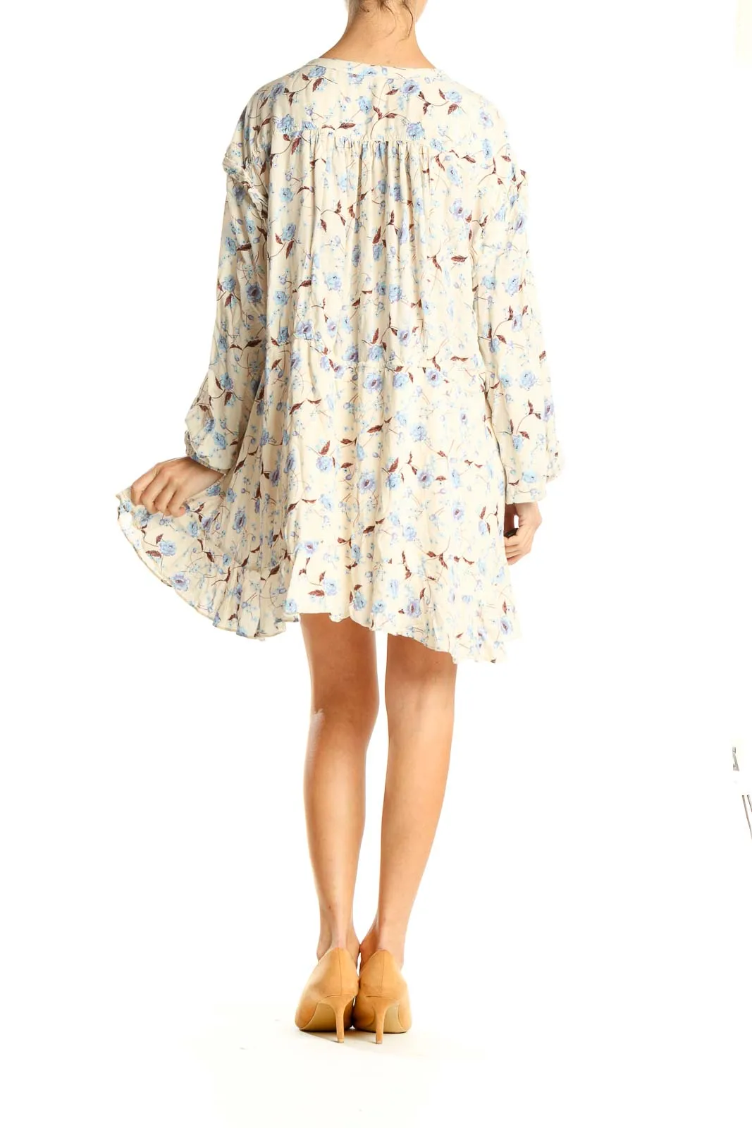 Cream Floral Print Flowy Mini Dress