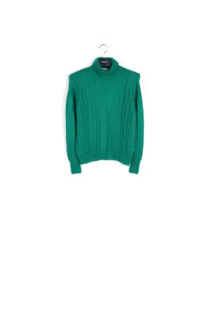 Dark green cable-knitted turtleneck sweater