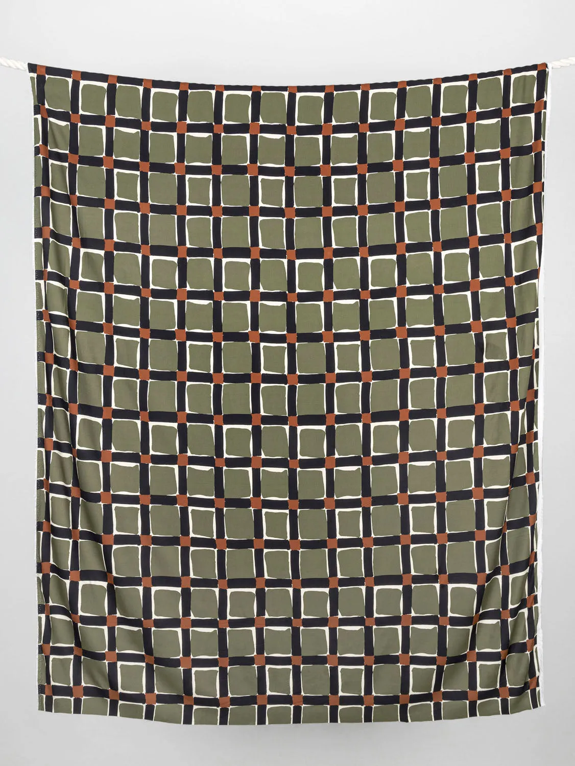 Deconstructed Plaid Viscose Twill - Olive   Black   Rust - Swatch