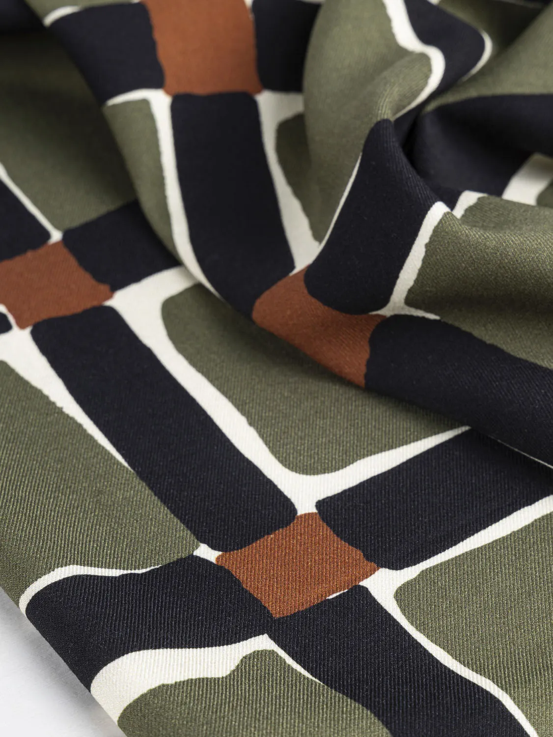 Deconstructed Plaid Viscose Twill - Olive   Black   Rust - Swatch