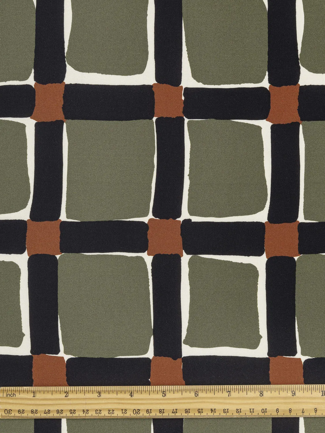 Deconstructed Plaid Viscose Twill - Olive   Black   Rust - Swatch