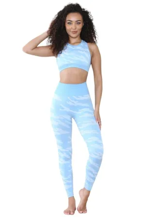 Elaina Fashion Women’s 2 Piece Baby Blue Marble Print Seamless Activewear Workout Set Racerback Sports Bra with High Waist Leggings Tracksuit Gym Yoga Loungewear