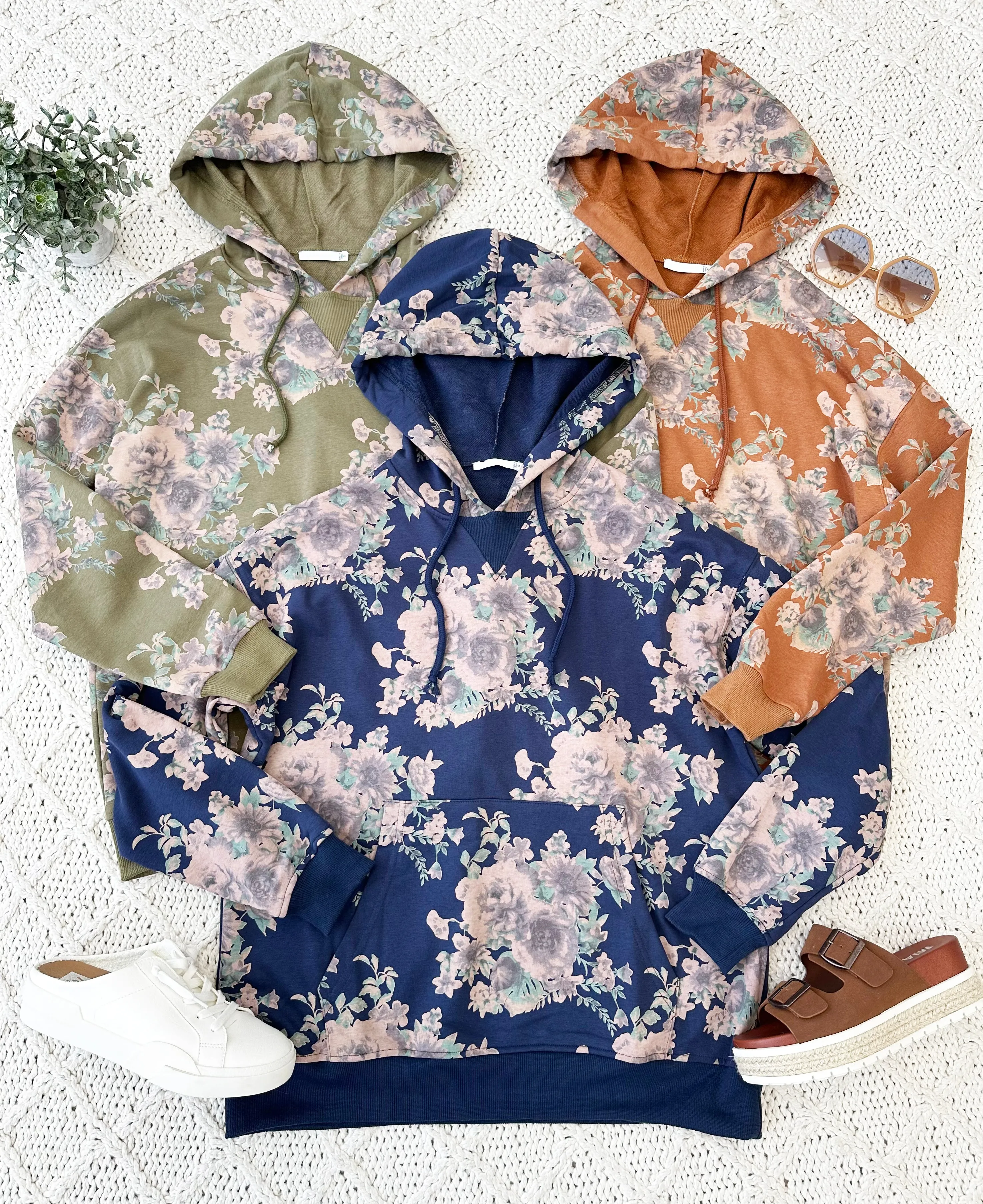 Floral Terry Hoodies - 3 colors! - FINAL SALE