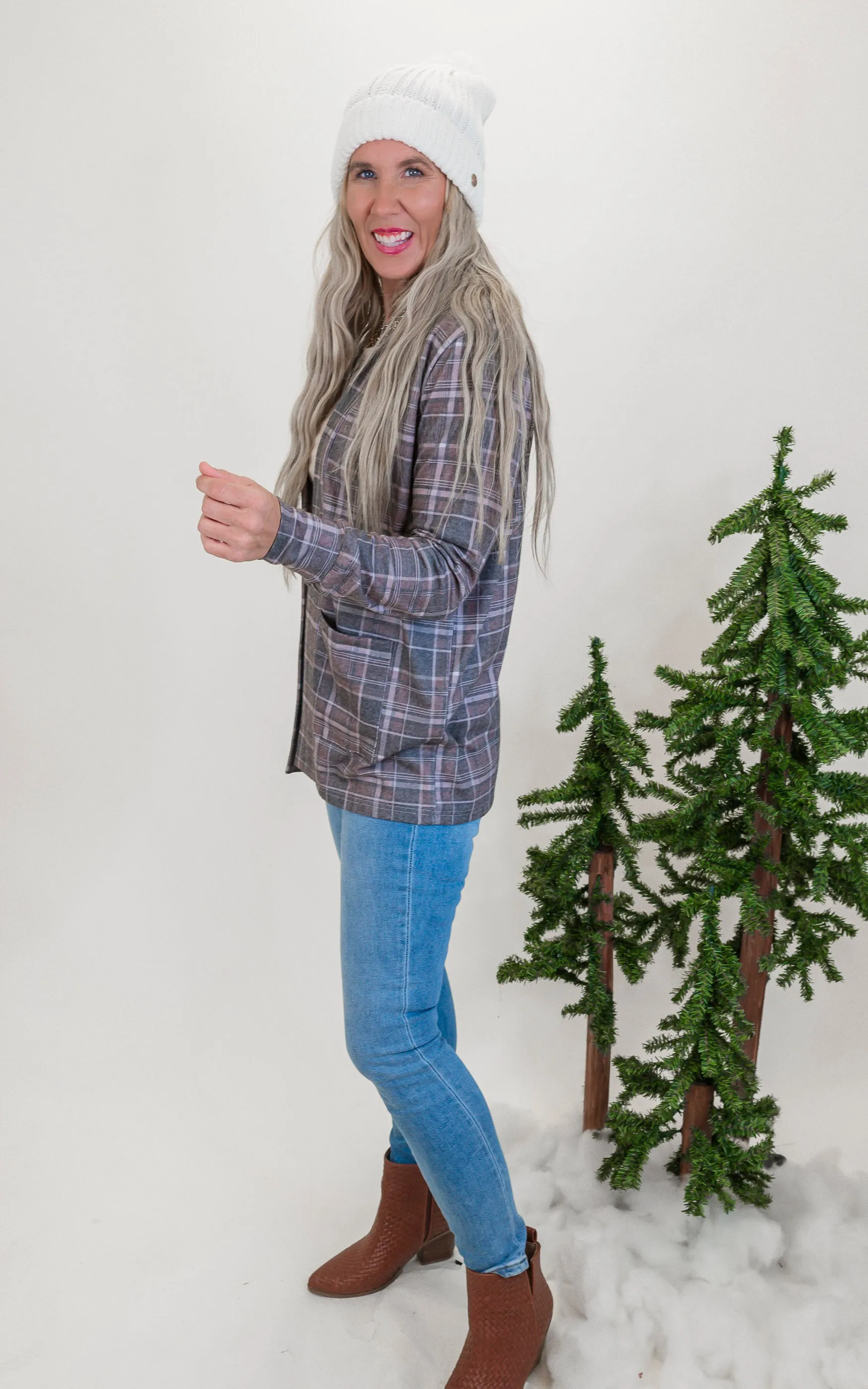 Forever Favorite Plaid Cardigan in Charcoal Brown #5 | Salty Wave**Start Ship Date: Nov 29th*DEAL