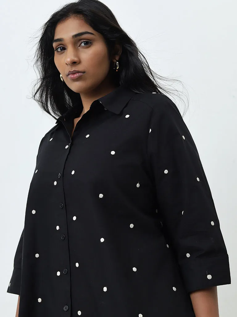 Gia Black Polka Dot Printed Cotton Shirt