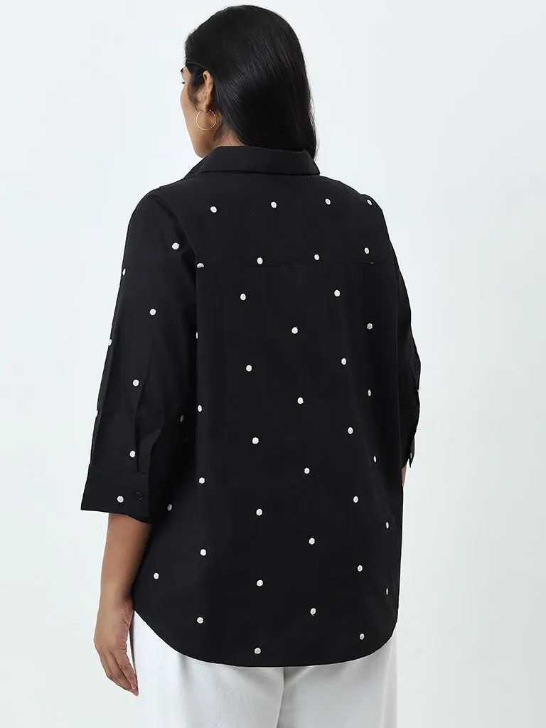 Gia Black Polka Dot Printed Cotton Shirt