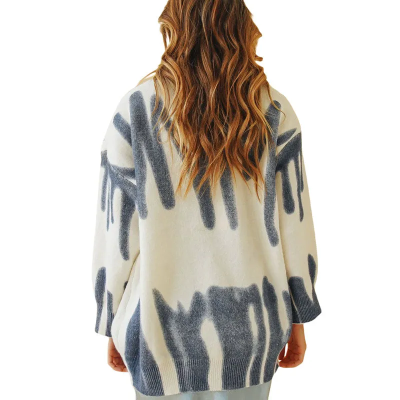 Graphic Pattern Long Sleeve Contrast Oversized Knit Sweater