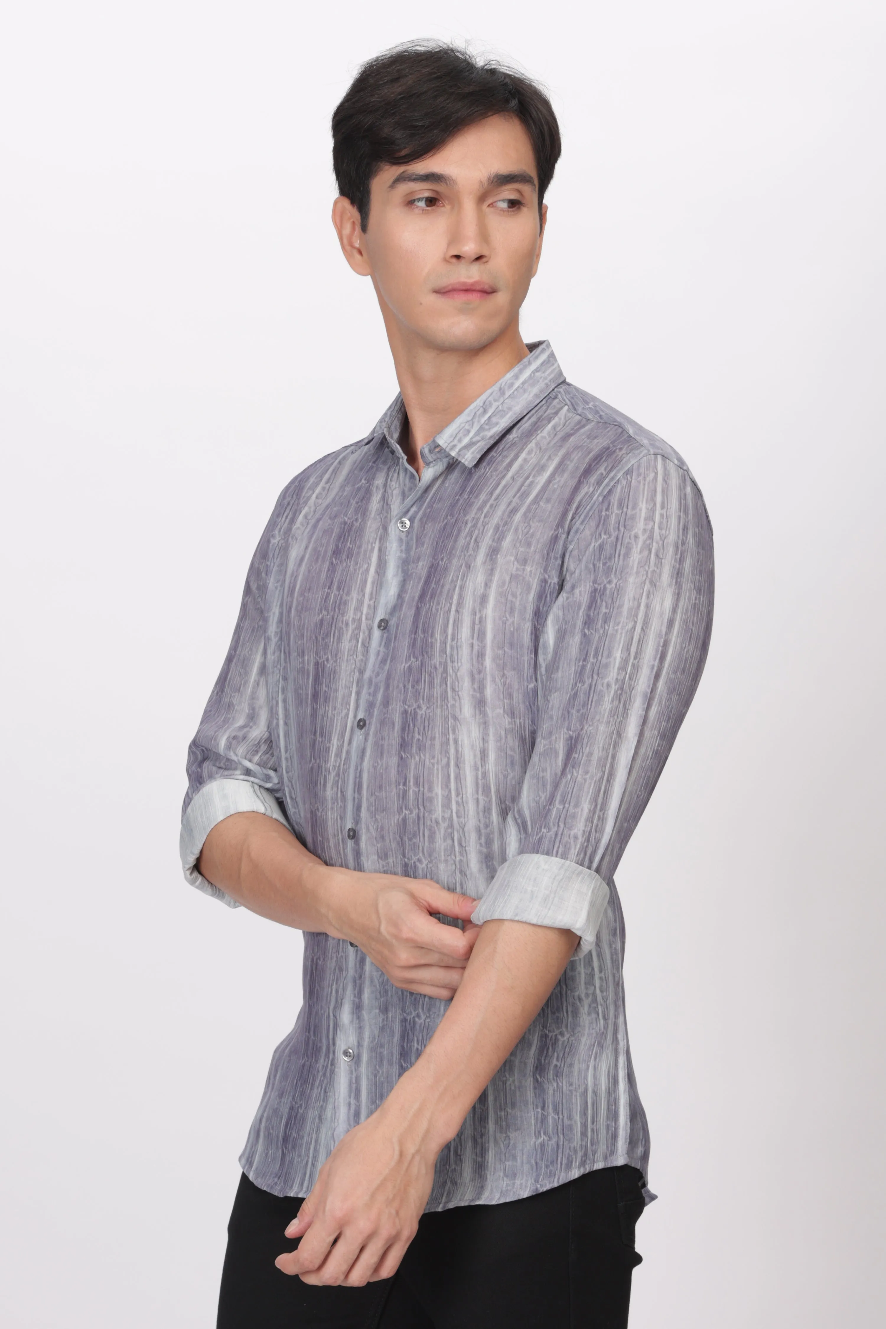 Gray Slim Fit Viscose Beach Wear Shirt