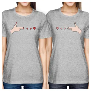 Gun Hands With Hearts BFF Matching Grey Shirts