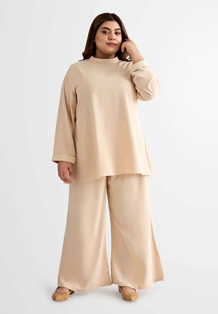 Hidaya Smooth High Neck Blouse - Beige