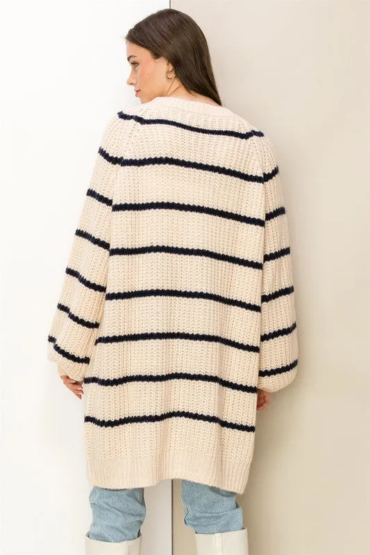 HYFVE Made for Style Oversized Striped Sweater Cardigan