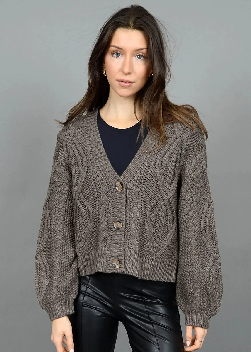 Ignacia V-Neck Cardi - Bark Mel