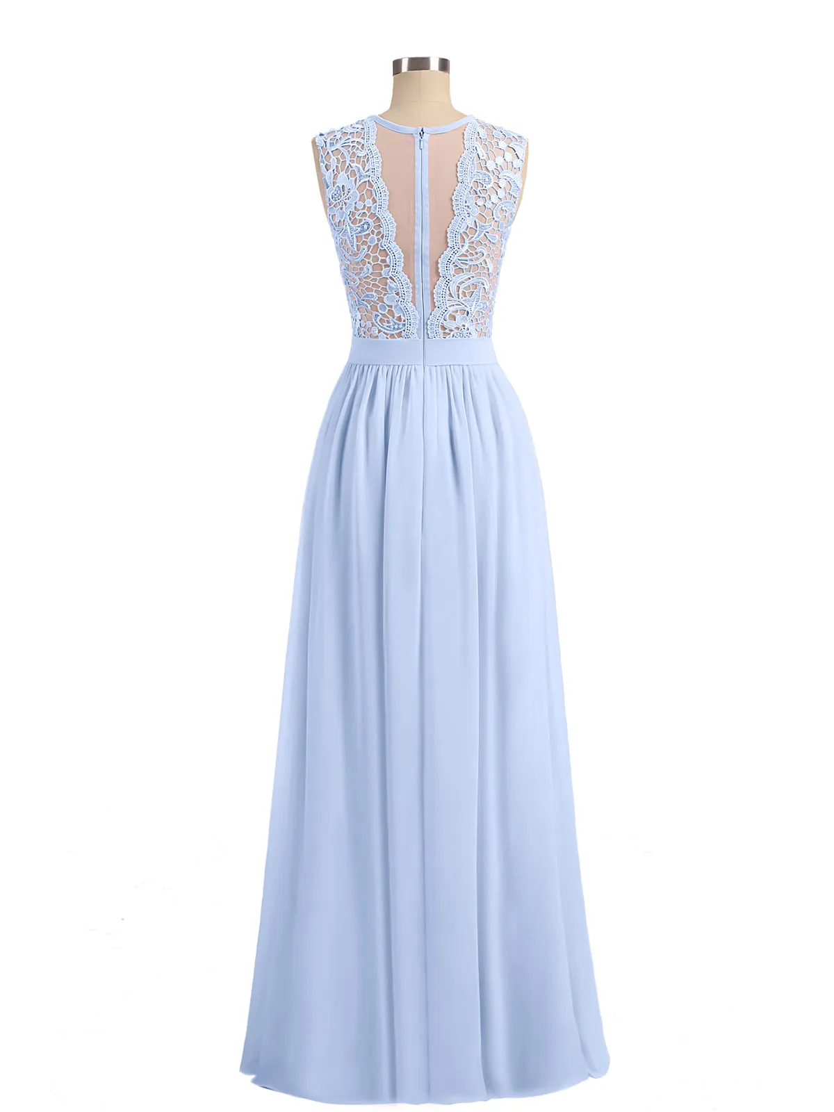 Illusion Neck Chiffon and Lace Dresses Sky Blue