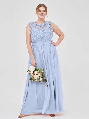 Illusion Neck Chiffon and Lace Dresses Sky Blue