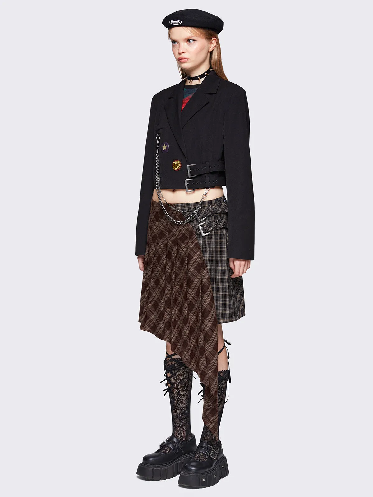 Kya Plaid Asymmetric Skirt