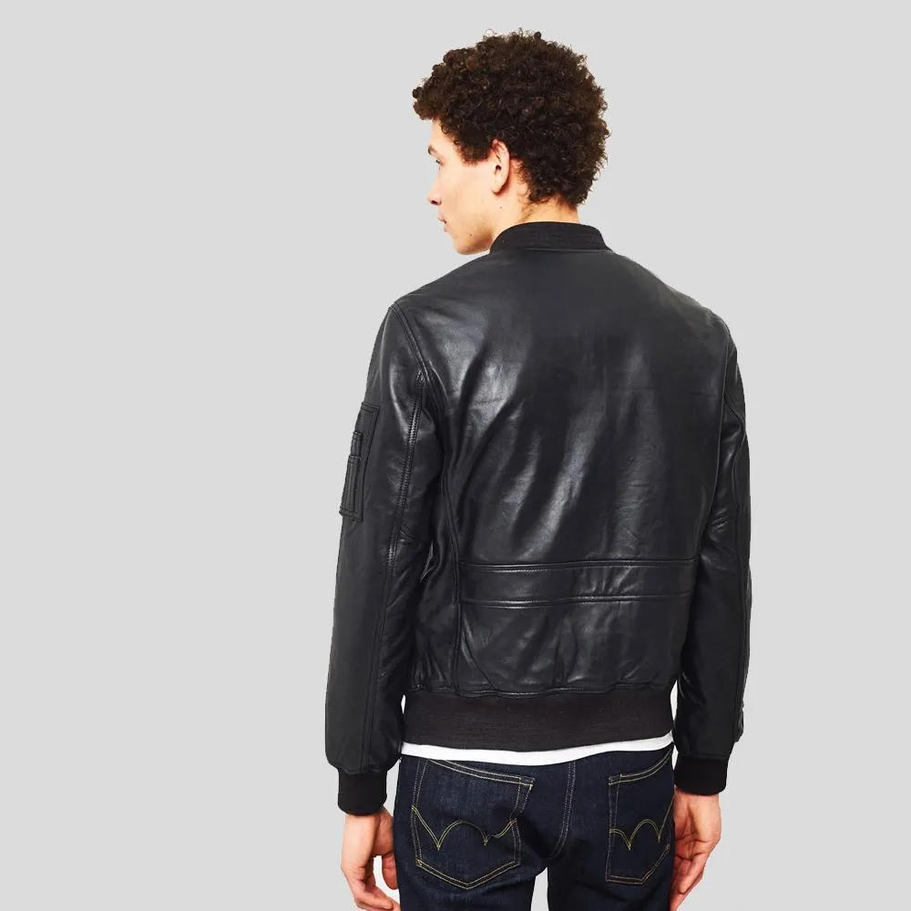 Leon Black Bomber Genuine Leather Jacket for Men