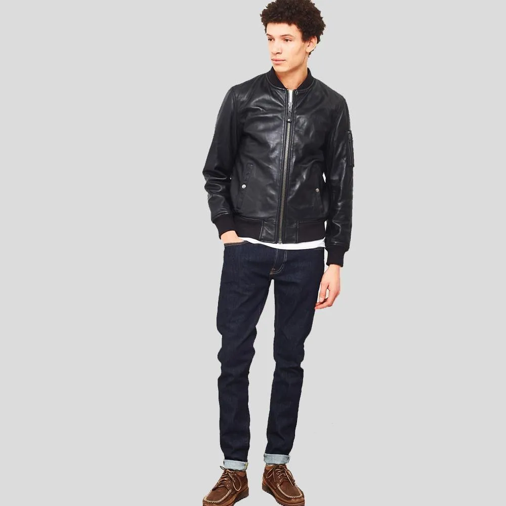 Leon Black Bomber Genuine Leather Jacket for Men