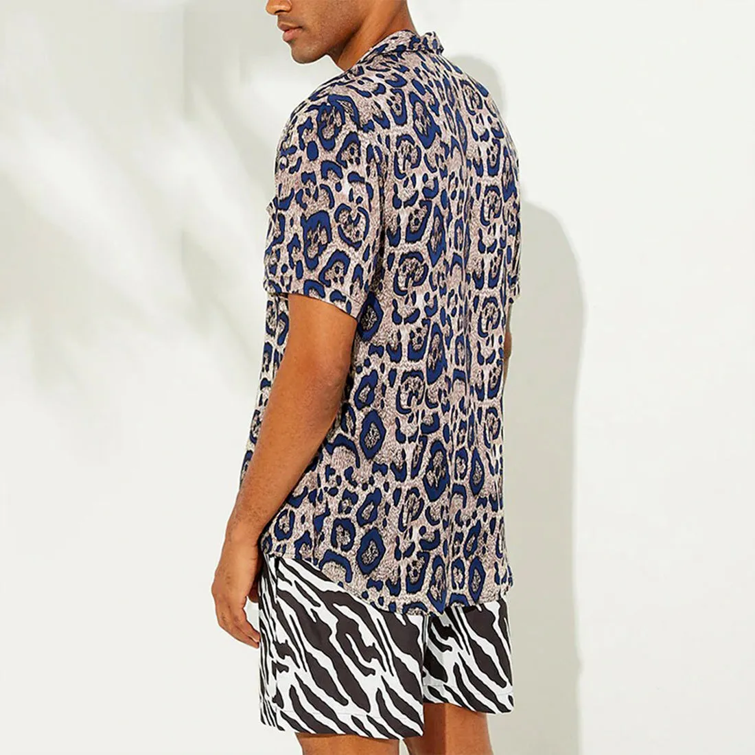 Leopard Print Men Shirt - Blue