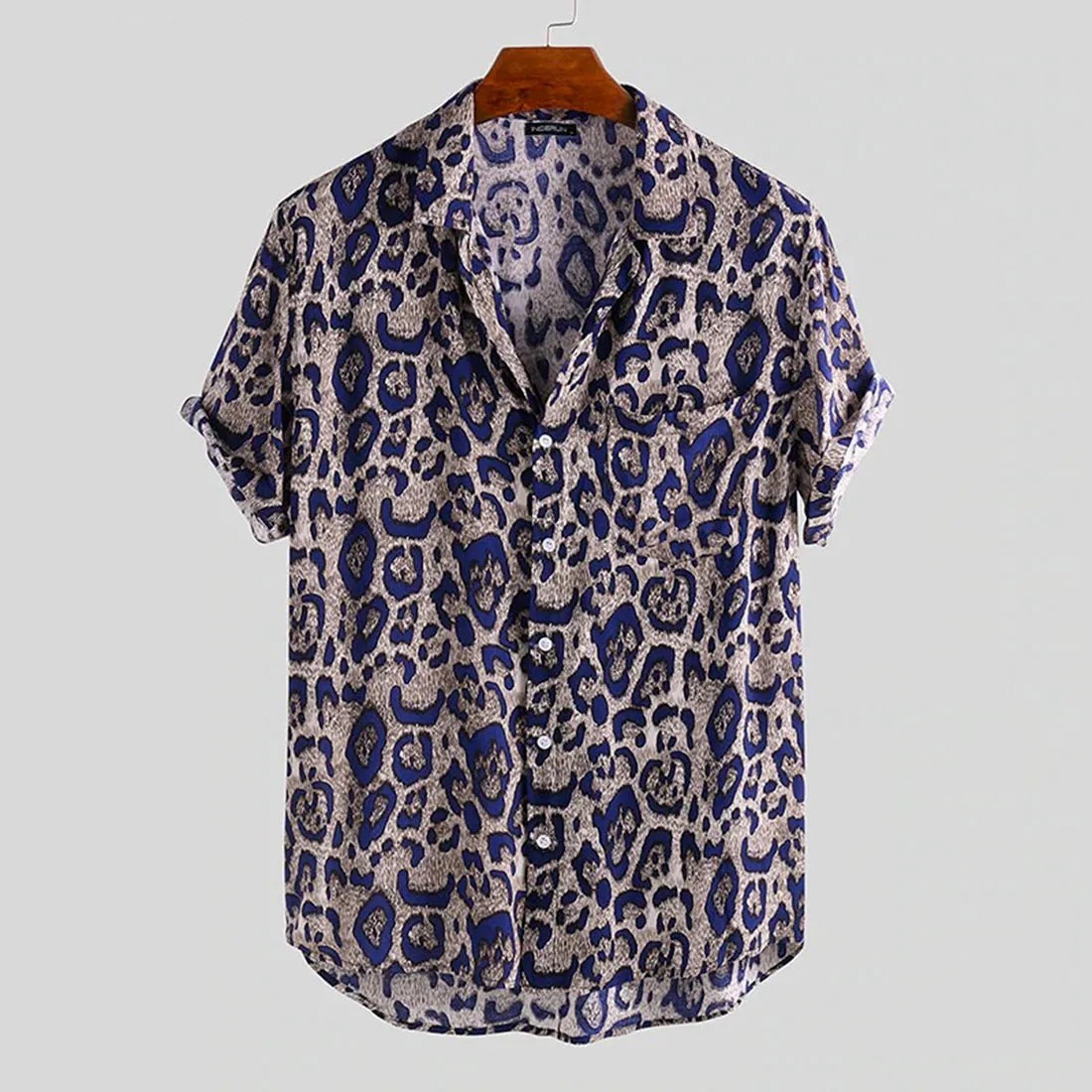 Leopard Print Men Shirt - Blue