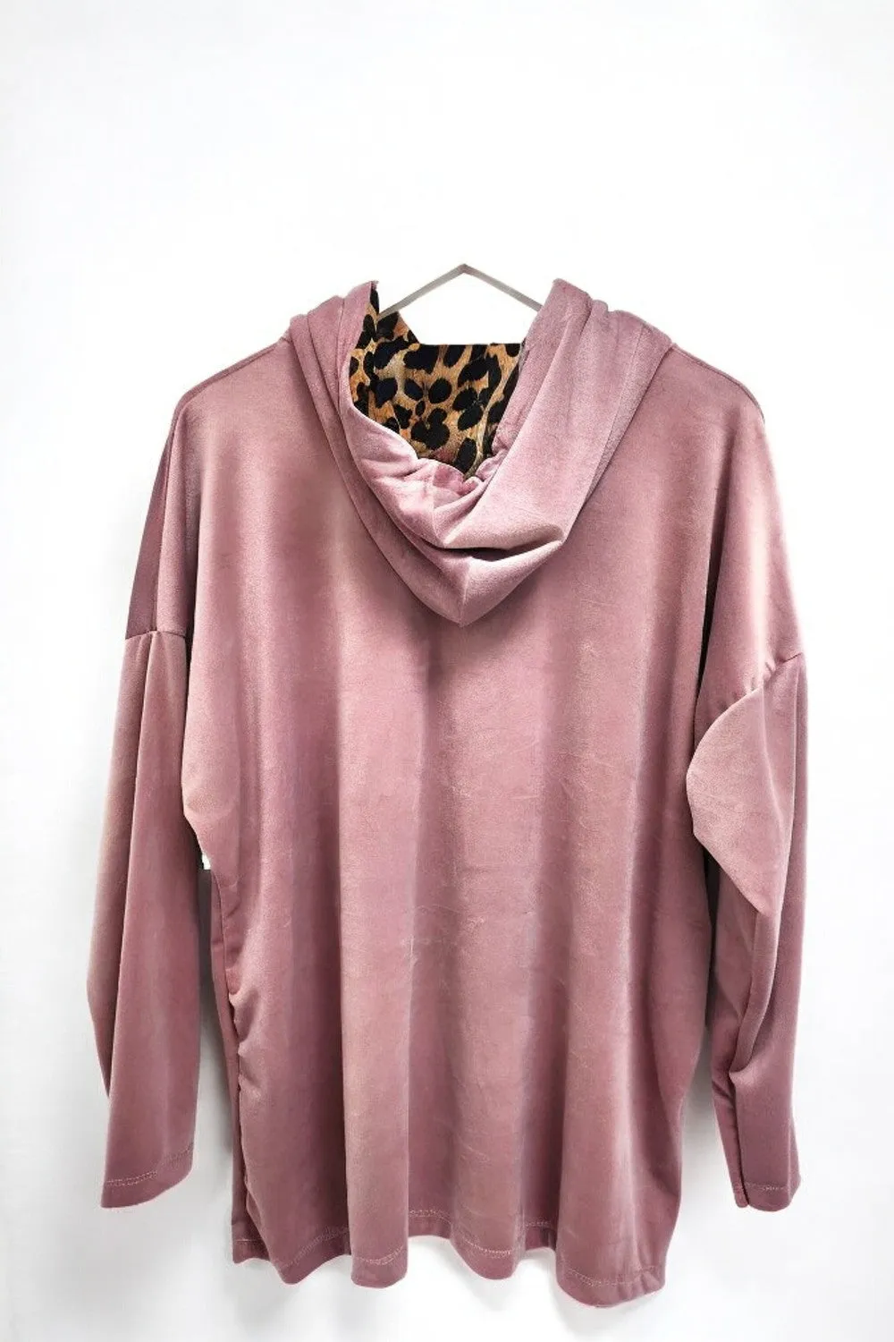 Leopard Print Panel Velour Hooded Co Ord Set