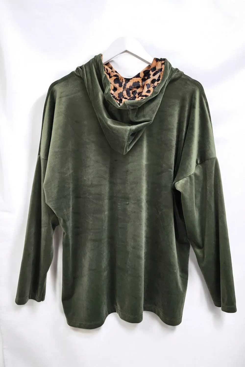 Leopard Print Panel Velour Hooded Co Ord Set