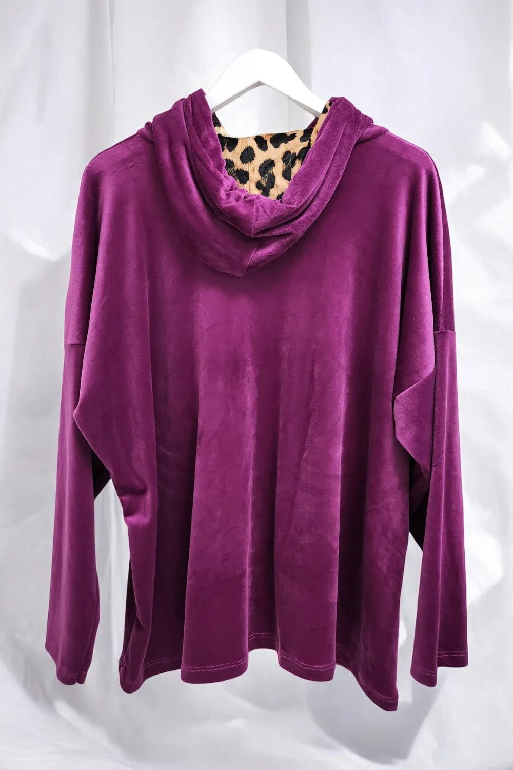 Leopard Print Panel Velour Hooded Co Ord Set