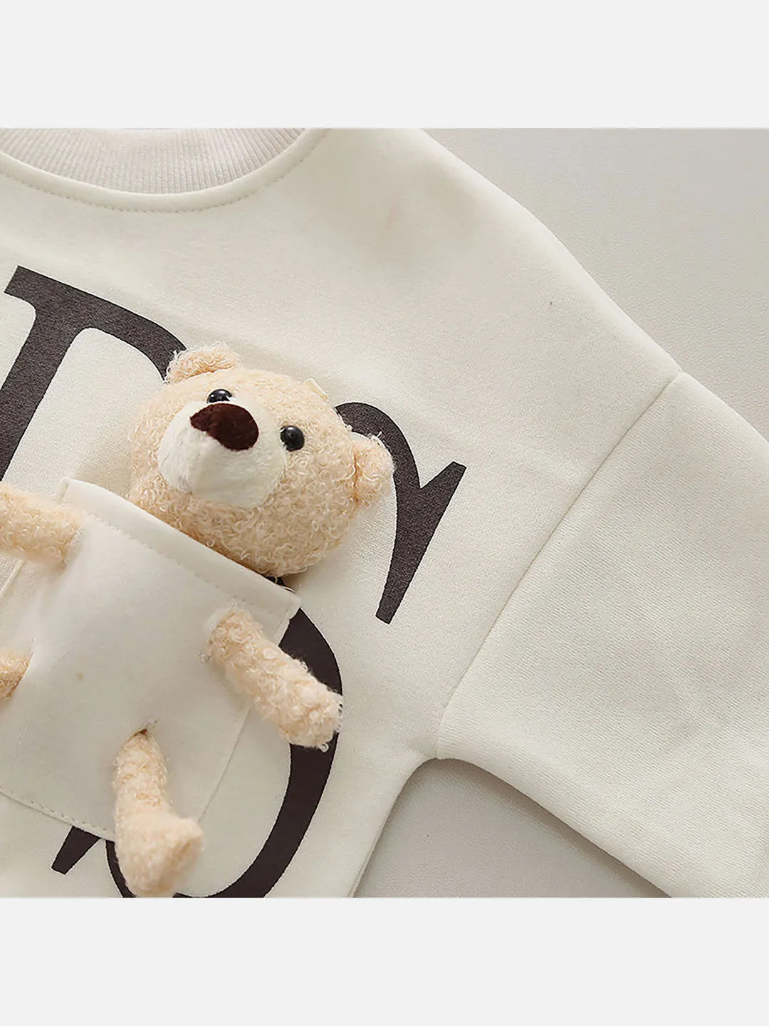 Little Surprise Box Cream & Brown Kids Teddy Soft Toy 2 Pcs Track Suit Set For Toddlers And Kids