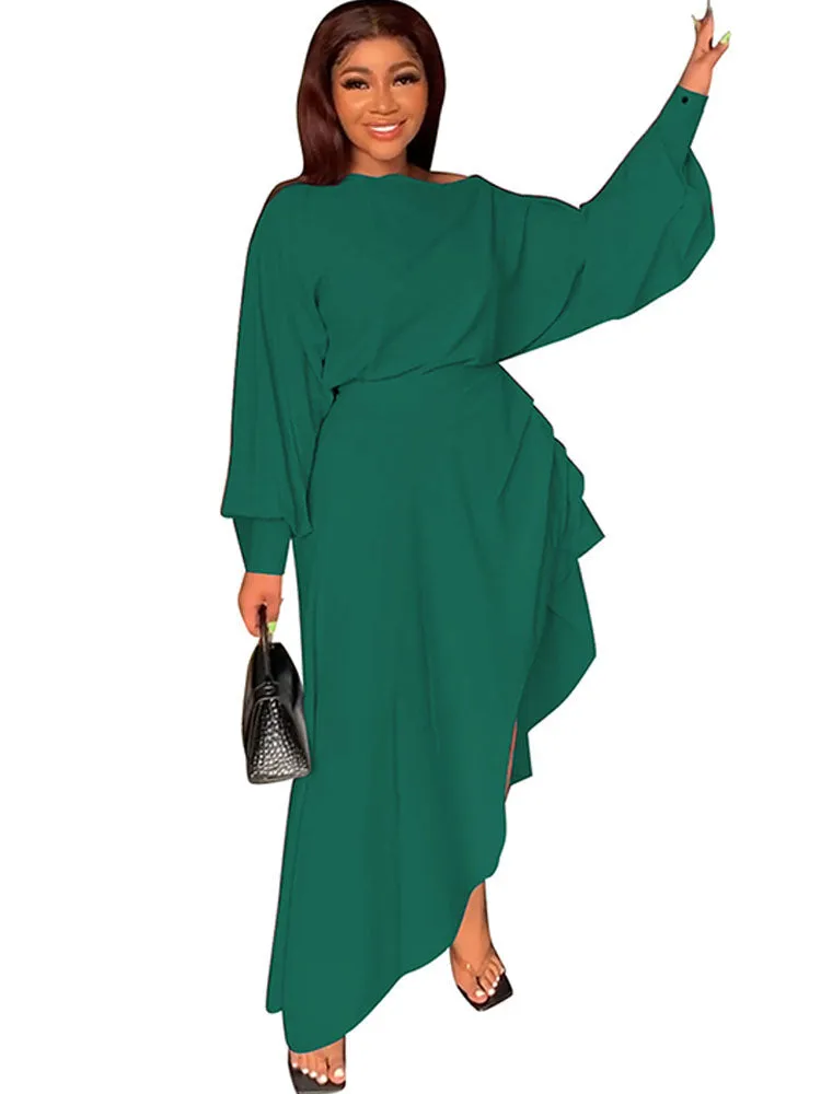 Long Sleeve Ruched Maxi Dresses