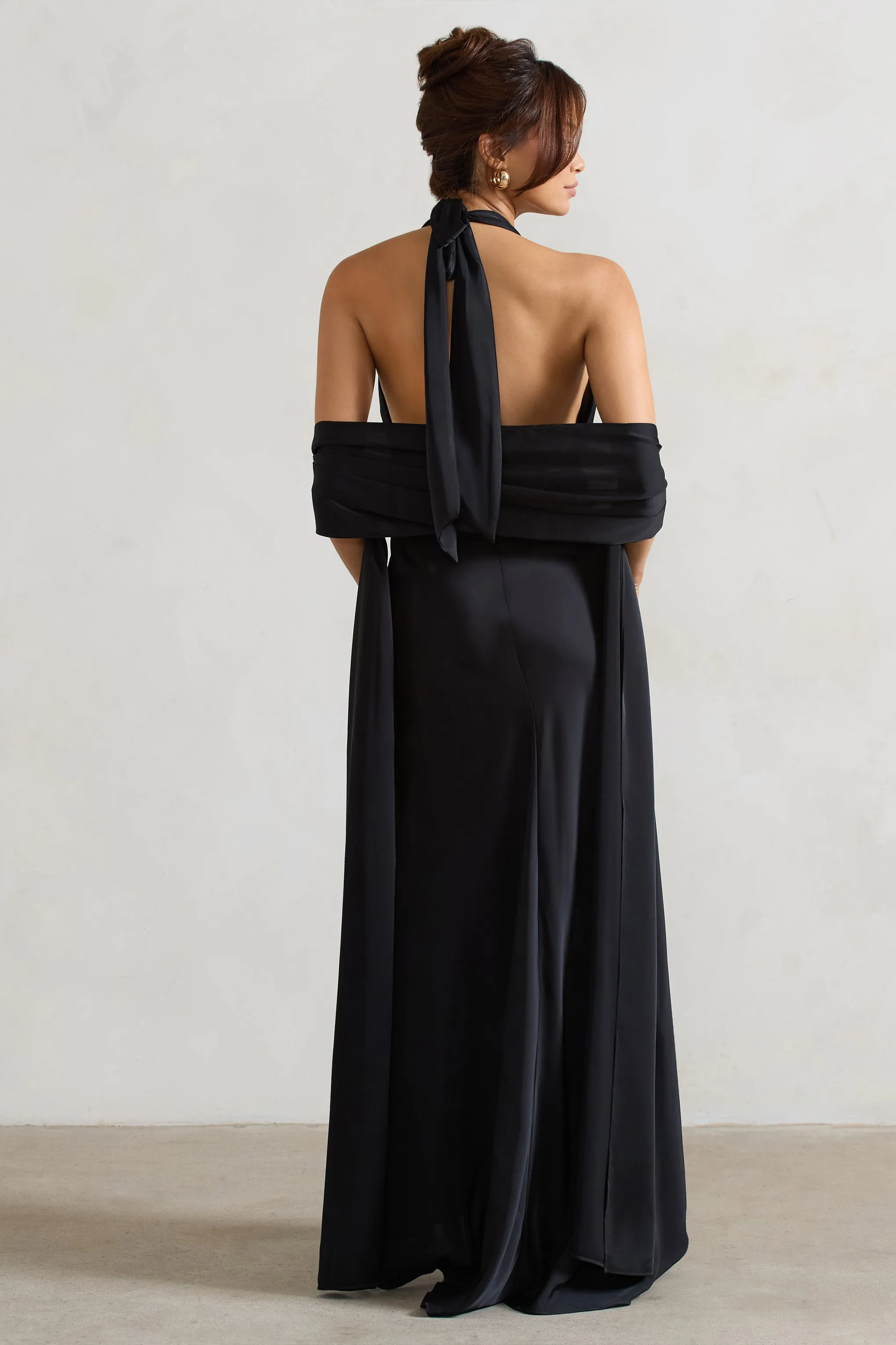 Lucca | Black Satin Long Shawl