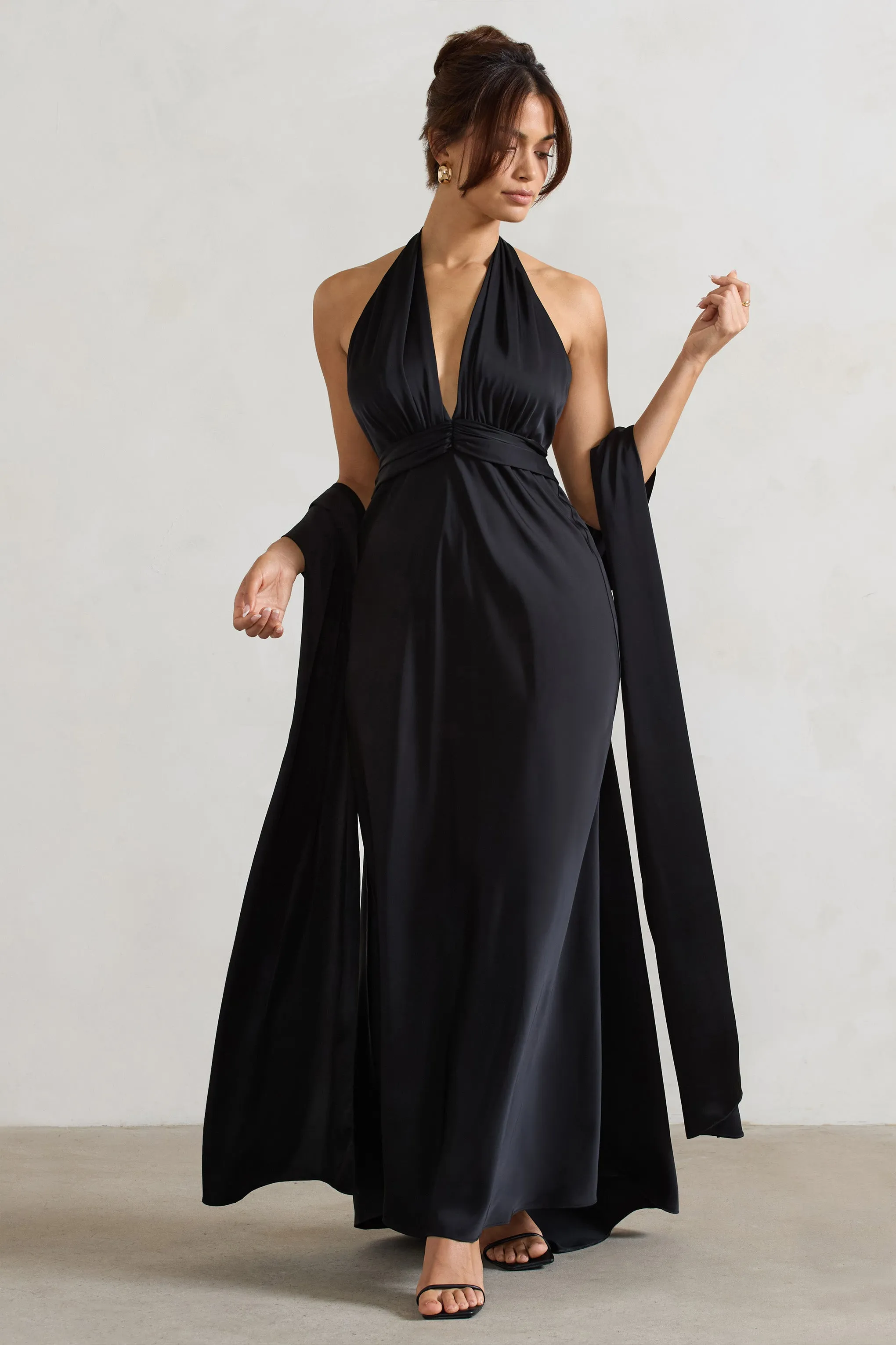 Lucca | Black Satin Long Shawl