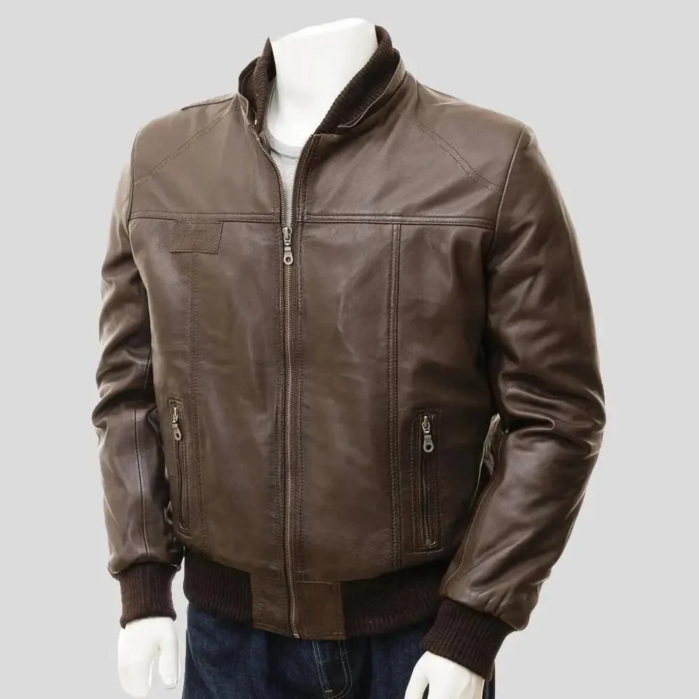 Mado Brown Removable Hooded Leather Jacket for Men