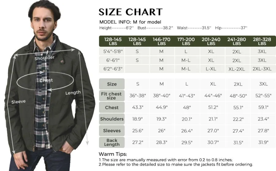 Men's Casual Lightweight Military Jacket Cotton Zip up Coat