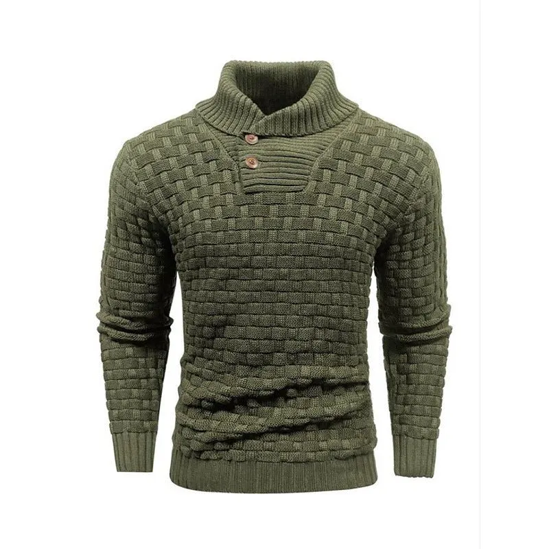 Men's Slim Fit Turtleneck Sweater Designed With Buttons